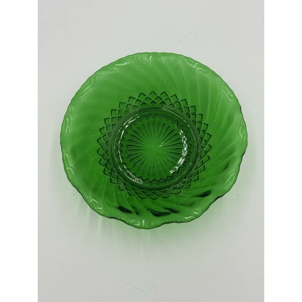 Vintage Anchor Hocking Forest Green Glass Bowl in Diamond Swirl Pattern